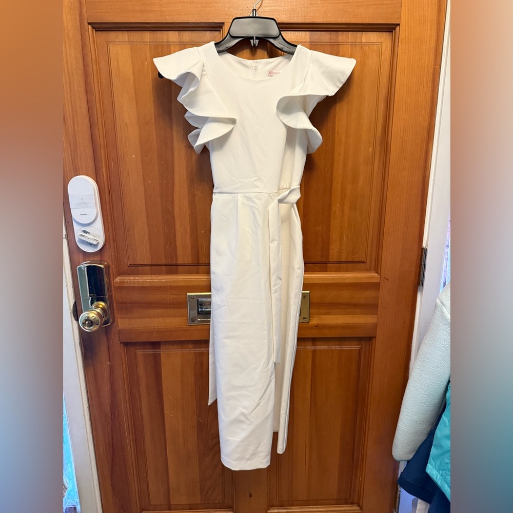 GB Girls off -White pantsuit with Ruffle Sleeves